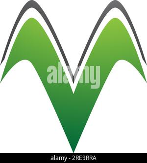 Green and Black Wing Shaped Letter V Icon on a White Background Stock Vector