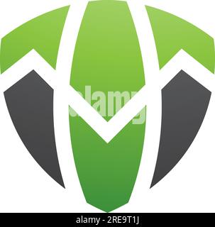 Green and Black Shield Shaped Letter T Icon on a White Background Stock Vector