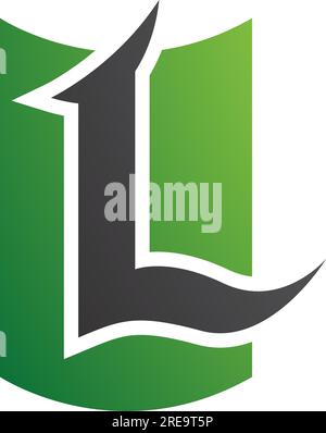 Green and Black Shield Shaped Letter L Icon on a White Background Stock Vector