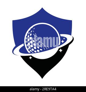 Planet golf and cloud shape vector logo design. Golf ball and planet vector logo design template. Stock Vector