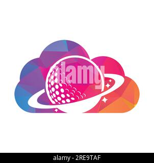 Planet golf and cloud shape vector logo design. Golf ball and planet vector logo design template. Stock Vector