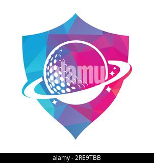 Planet golf and cloud shape vector logo design. Golf ball and planet vector logo design template. Stock Vector