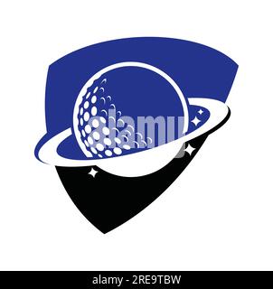 Planet golf and cloud shape vector logo design. Golf ball and planet vector logo design template. Stock Vector