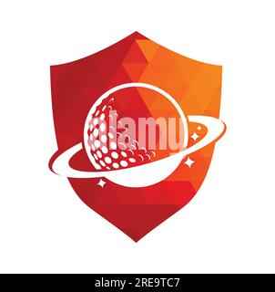 Planet golf and cloud shape vector logo design. Golf ball and planet vector logo design template. Stock Vector
