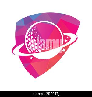 Planet golf and cloud shape vector logo design. Golf ball and planet vector logo design template. Stock Vector