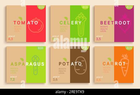 Set of vegetables cards. Stock Vector
