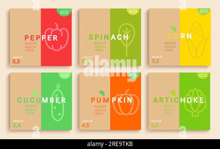 Set of vegetables cards. Stock Vector