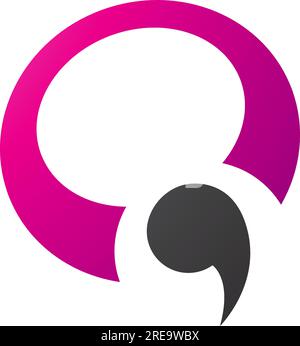 Magenta and Black Comma Shaped Letter Q Icon on a White Background Stock Vector