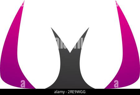 Magenta and Black Horn Shaped Letter W Icon on a White Background Stock Vector