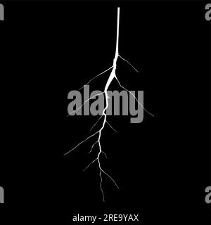 Lightning bolts vector illustration. Powerful thunderstorm electricity discharge isolated on black background. thunderbolt flare. Stormy weather symbo Stock Vector