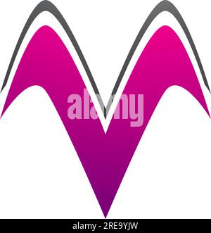 Magenta and Black Wing Shaped Letter V Icon on a White Background Stock Vector