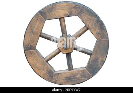 wooden wheel isolated on white background Stock Photo