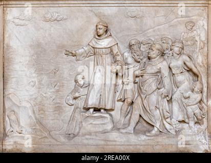 NAPLES, ITALY - APRIL 21, 2023: The marble relief St Anthony preaching to the fish in the church Chiesa di Sant'Anna dei Lombardi Stock Photo