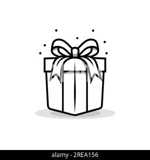 Icon of a gift box wrapped in a ribbon with a bow. A simple image of a closed box. Empty texture. Isolated vector on a pure white background. Stock Vector