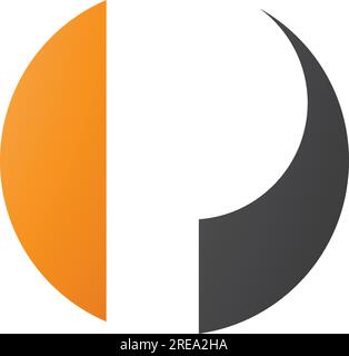 Orange and Black Circle Shaped Letter P Icon on a White Background Stock Vector