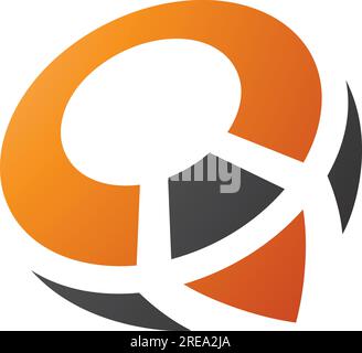 Orange and Black Compass Shaped Letter Q Icon on a White Background Stock Vector