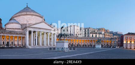 Neaples - The Basilica Reale Pontificia San Francesco da Paola - Piazza del Plebiscito square in the morning dusk. Stock Photo