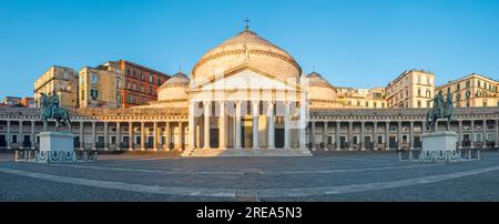 Neaples - The Basilica Reale Pontificia San Francesco da Paola - Piazza del Plebiscito square in the morning light. Stock Photo