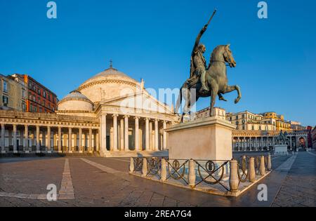 Neaples - The Basilica Reale Pontificia San Francesco da Paola - Piazza del Plebiscito square in the morning light. Stock Photo