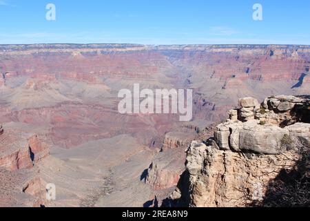 Gazing into the Grand Canyon from the South Rim in Arizona Stock Photo