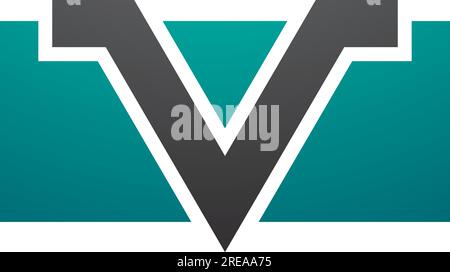 Persian Green and Black Rectangle Shaped Letter V Icon on a White Background Stock Vector