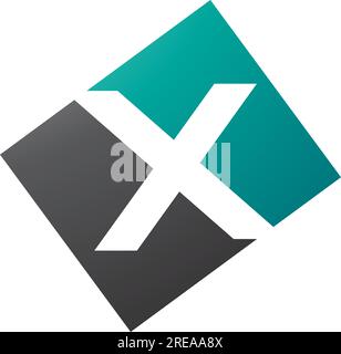 Persian Green and Black Rectangle Shaped Letter X Icon on a White Background Stock Vector