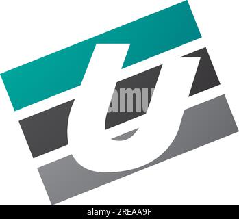 Persian Green and Black Rectangular Shaped Letter U Icon on a White Background Stock Vector