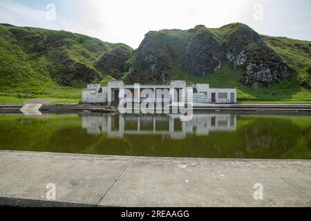 Tarlair outdoor open air lido swimming pool with water reflection Stock Photo