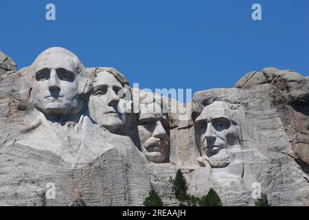 Majestic Mount Rushmore with clear blue sky on a warm summer day Stock Photo