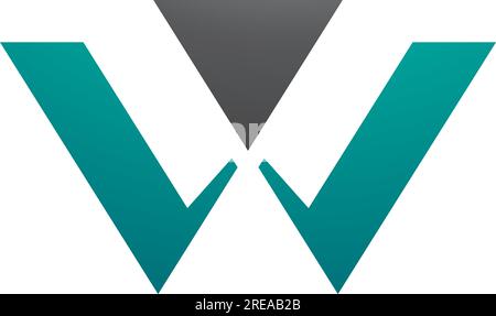 Persian Green and Black Triangle Shaped Letter W Icon on a White Background Stock Vector