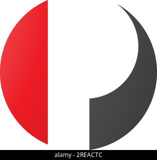 Red and Black Circle Shaped Letter P Icon on a White Background Stock Vector