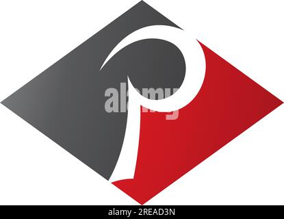 Red and Black Horizontal Diamond Letter P Icon on a White Background Stock Vector