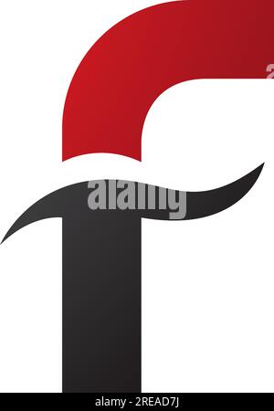 Red and Black Letter F Icon with Spiky Waves on a White Background Stock Vector