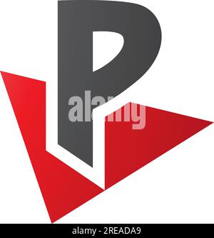Red and Black Letter P Icon with a Triangle on a White Background Stock Vector