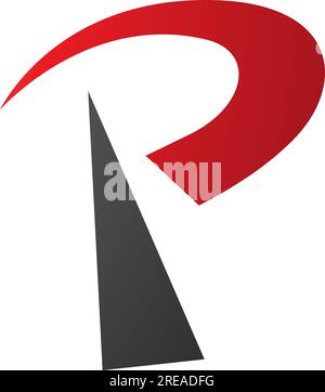 Red and Black Radio Tower Shaped Letter P Icon on a White Background Stock Vector