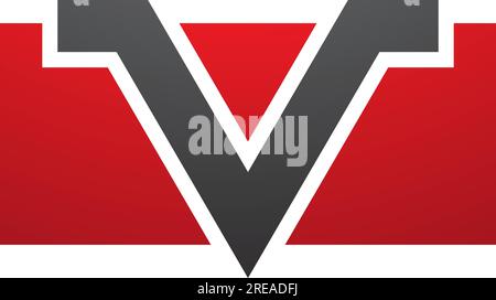 Red and Black Rectangle Shaped Letter V Icon on a White Background Stock Vector
