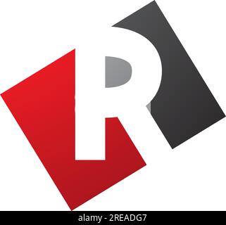 Red and Black Rectangle Shaped Letter R Icon on a White Background Stock Vector