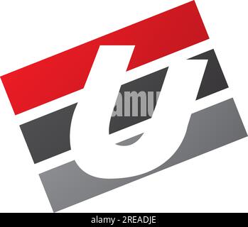 Red and Black Rectangular Shaped Letter U Icon on a White Background Stock Vector
