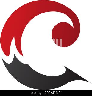 Red and Black Round Curly Letter C Icon on a White Background Stock Vector