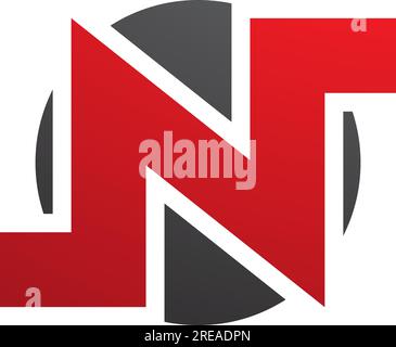 Red and Black Round Bold Letter N Icon on a White Background Stock Vector