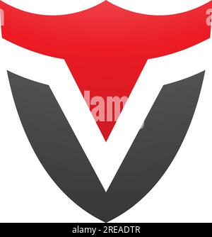 Red and Black Shield Shaped Letter V Icon on a White Background Stock Vector