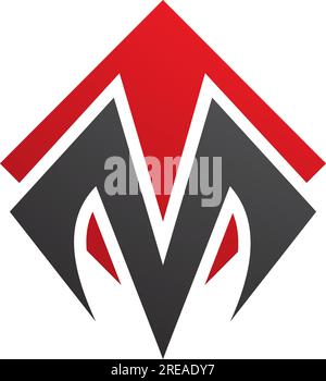 Red and Black Square Diamond Shaped Letter M Icon on a White Background Stock Vector
