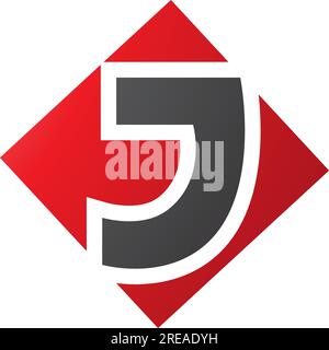 Red and Black Square Diamond Shaped Letter J Icon on a White Background Stock Vector
