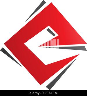 Red and Black Square Diamond Letter E Icon on a White Background Stock Vector