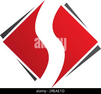 Red and Black Square Diamond Shaped Letter S Icon on a White Background Stock Vector