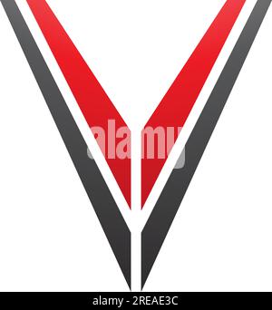 Red and Black Striped Shaped Letter V Icon on a White Background Stock Vector