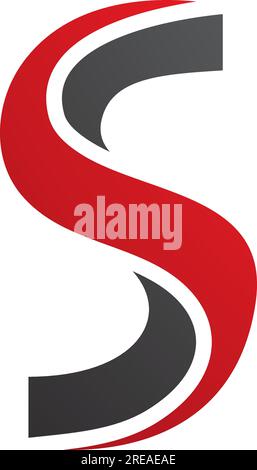 Red and Black Twisted Shaped Letter S Icon on a White Background Stock Vector