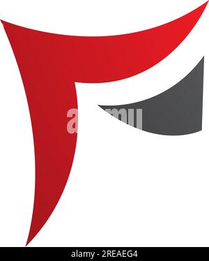 Red and Black Wavy Paper Shaped Letter F Icon on a White Background Stock Vector