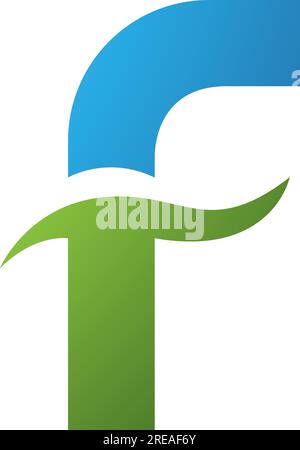 Blue and Green Letter F Icon with Spiky Waves on a White Background Stock Vector