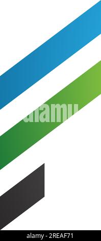 Blue and Green Letter F Icon with Diagonal Stripes on a White Background Stock Vector